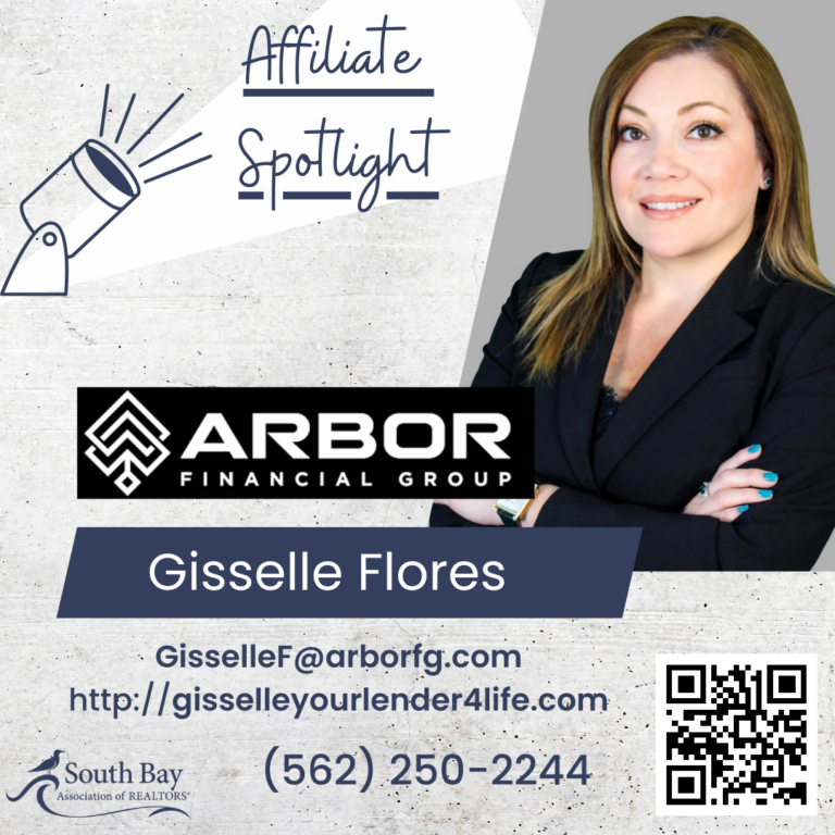 A realtor in a sick blazer posing for an Affiliate Spotlight feature with contact information